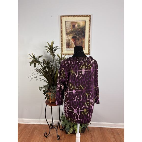 Multiples Women Top PXL 3/4 Sleeve Pullover Boho Tropical Vacation Resort Y2K - Picture 5 of 9